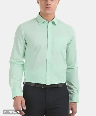 Stylish Green Cotton Blend Solid Long Sleeves Formal Shirts For Men-thumb0