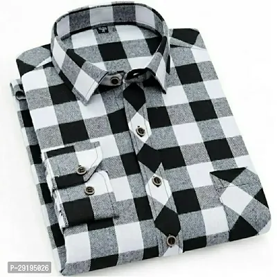 Reliable White Cotton Blend Checked Long Sleeves Shirts For Men-thumb0