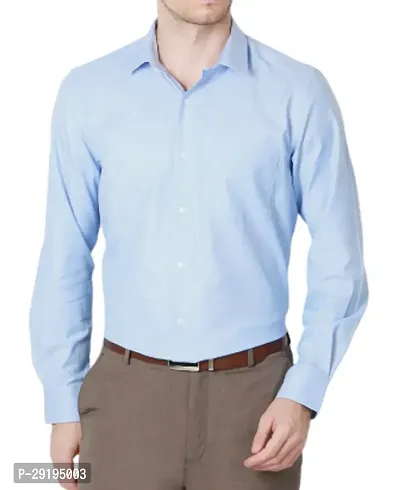 Stylish Blue Cotton Blend Solid Long Sleeves Formal Shirts For Men-thumb0