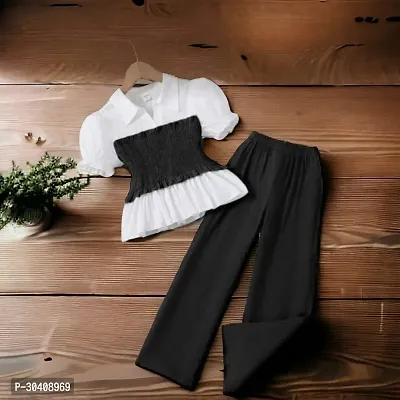 Stylish Trending Black Polyster Fashionable Top  Bottom Set for Girls