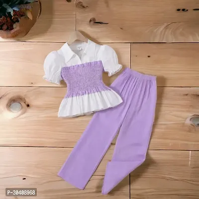 Stylish Trending Lavender Polyster Fashionable Top  Bottom Set for Girls-thumb0