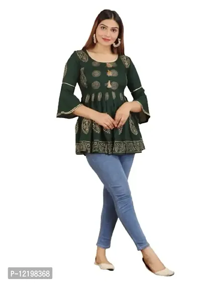 Priyanshi Garments Hand Print Premium Woman's & Girls Top - Black- Green- Blue (38, Dark Green)