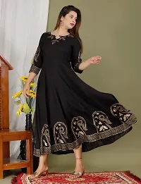 Priyshi Designing Women's Ethnic Beautiful Rayon Fabric Printed Hand Block Anarkali Kurti (3XL, Black)-thumb1