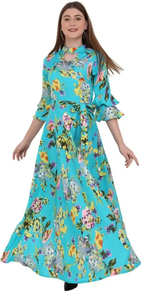 Pretty Floral Printed Crepe Maxi Dress