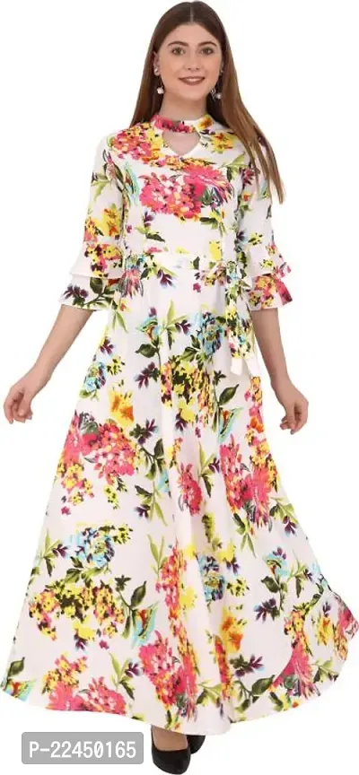 Stylish Crepe Printed Dress For Women-thumb0