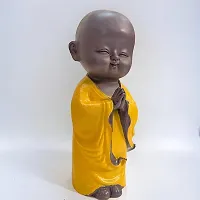 Premium Monk Statue For Home Decor Showpiece Small Laughing Idol For Living Room (Namaste Buddha Yellow)-thumb2