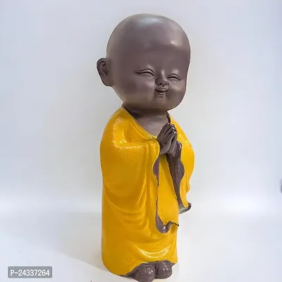 Premium Monk Statue For Home Decor Showpiece Small Laughing Idol For Living Room (Namaste Buddha Yellow)-thumb3