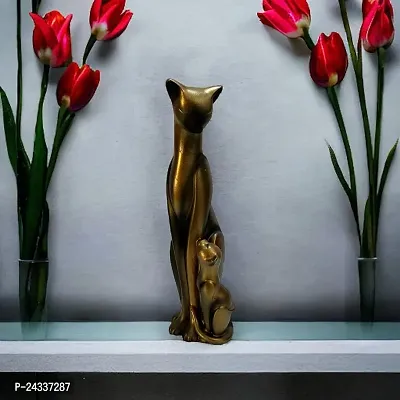 Premium Mother Cat And Baby Cat Statue Showpiece For Indoor Living Room, Home And Office Decoration (Plant Not Included) (Gold)