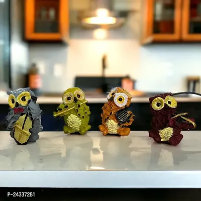 Premium Cute Owl Musician Family Figurine Set Of 4 Pcs For Indoor For Living Room, Home And Office Decoration-thumb0