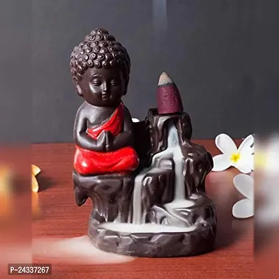 Premium Decora Resin Buddha Backflow Smoke Fountain With Scented Cone Incense, Standard(Red Buddha)-thumb0