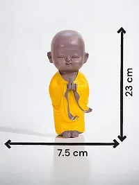 Premium Monk Statue For Home Decor Showpiece Small Laughing Idol For Living Room (Namaste Buddha Yellow)-thumb3