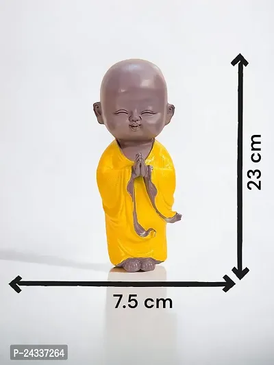 Premium Monk Statue For Home Decor Showpiece Small Laughing Idol For Living Room (Namaste Buddha Yellow)-thumb4