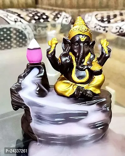 Premium Ganesha Smoke Fountain With 10 Free Backflow Smoke Cone Decorative Showpiece (Gold Buddha)-thumb0