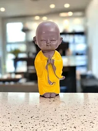 Premium Monk Statue For Home Decor Showpiece Small Laughing Idol For Living Room (Namaste Buddha Yellow)-thumb1