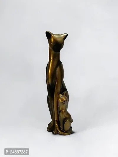 Premium Mother Cat And Baby Cat Statue Showpiece For Indoor Living Room, Home And Office Decoration (Plant Not Included) (Gold)-thumb2