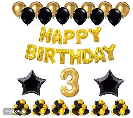 1 Set Happy Birthday Foil Balloons (Golden Color, 2 Pcs Black Foil Star , 50 Pcs Metallic Balloons (Black and Golden),3 No. Foil Number Golden-thumb0