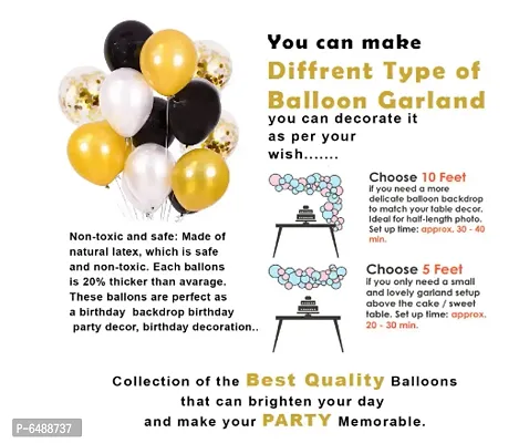 Black, White + Golden Happy Birthday Banner +Latex Party Balloons Combo-thumb3