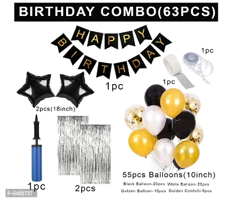 Black, White + Golden Happy Birthday Banner +Latex Party Balloons Combo-thumb2
