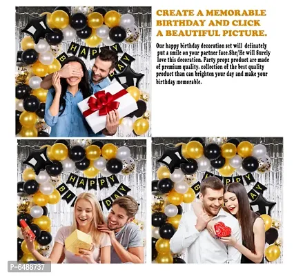 Black, White + Golden Happy Birthday Banner +Latex Party Balloons Combo-thumb4