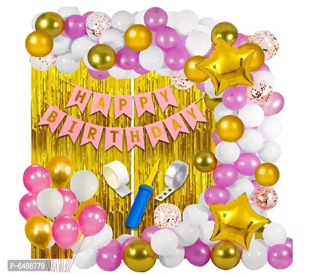 Pink and White Happy Birthday Balloons Decorations Set - 63Pcs-thumb0