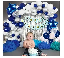 Dark Blue With Silver Happy Birthday Decoration Items Kit Combo Set - 62 Pieces-thumb2