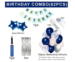 Dark Blue With Silver Happy Birthday Decoration Items Kit Combo Set - 62 Pieces-thumb1