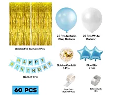 Blue Happy Birthday Decoration Items Kit Combo Set Birthday Banner Golden Foil Curtain Metallic Confetti Balloons With Hand Balloon Pump And Glue Dot - 60 Pieces-thumb1