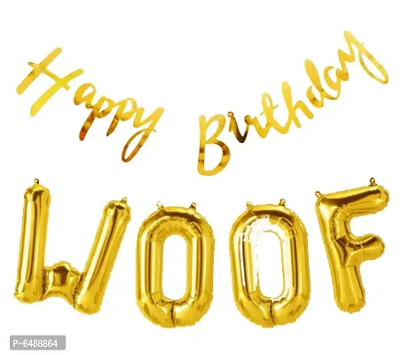 Dog Happy Birthday Golden Cursive Banner And Woof Foil Letter Balloon-thumb0