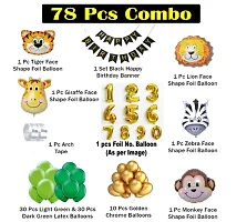 Jungle Theme 78 Pcs - 30 Dark Green 30 Light Green 10 Golden Balloons And 1 Pcs Black Birthday Banner And 1 No Letter Golden Foil Balloon 5 Pcs ( Lion+ Tiger+ Monkey +Zebra + Giraffe ) Animal Foil Balloons-thumb1