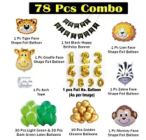 Jungle Theme 78 Pcs - 30 Dark Green 30 Light Green 10 Golden Balloons And 1 Pcs Black Birthday Banner And 2 No Letter Golden Foil Balloon 5 Pcs ( Lion+ Tiger+ Monkey +Zebra + Giraffe ) Animal Foil Balloons-thumb1