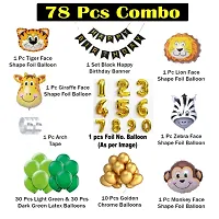 Jungle Theme 78 Pcs - 30 Dark Green 30 Light Green 10 Golden Balloons And 1 Pcs Black Birthday Banner And 3 No Letter Golden Foil Balloon 5 Pcs ( Lion+ Tiger+ Monkey +Zebra + Giraffe ) Animal Foil Balloons-thumb1