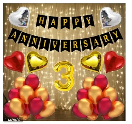 Number 3 Gold Foil Balloons With Happy Anniversary Decoration Items-thumb0