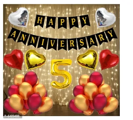 Number 5 Gold Foil Balloons With Happy Anniversary Decoration Items-thumb0
