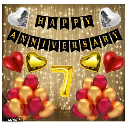 Number 7 Gold Foil Balloons With Happy Anniversary Decoration Items-thumb0