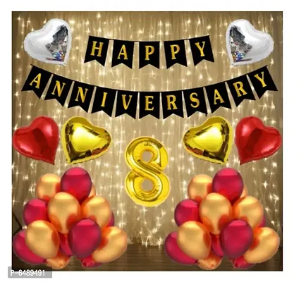 Number 8 Gold Foil Balloons With Happy Anniversary Decoration Items-thumb0