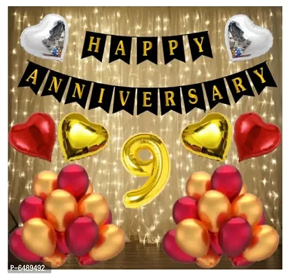 Number 9 Gold Foil Balloons With Happy Anniversary Decoration Items-thumb0
