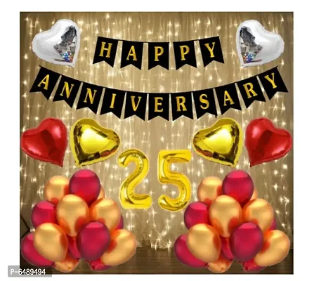 Number 25 Gold Foil Balloons With Happy Anniversary Decoration Items-thumb0