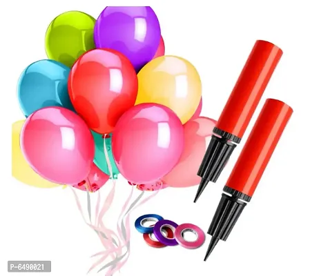 Metallic Balloons For Decoration House With Ribbons And Pumps -100 Balloons, 2 Air Pump And 4 Ribbons Combo