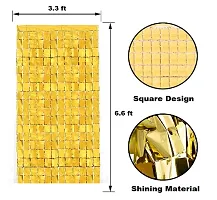Foil Square Block Curtains - Golden, 2 Pieces Metallic Backdrop Streamers For Party Birthday, Baby Shower, Wedding Decorations-thumb2