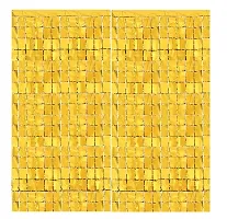 Foil Square Block Curtains - Golden, 2 Pieces Metallic Backdrop Streamers For Party Birthday, Baby Shower, Wedding Decorations-thumb1