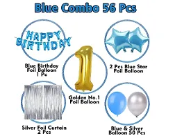 Birthday Decoration Kit For 1St Birthday Boys-56Pcs With Foil Curtain, Bday Supplies Items With Blue HBD Foil Balloon, Number Foil Balloons-thumb1