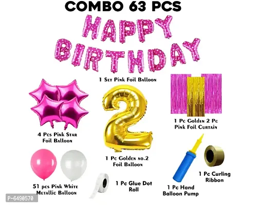 2Nd Birthday Decoration Items For Girls -63Pcs Pink and Gold Decoration - 2Nd Birthday Party Decorations, Birthday Decorations Kit-thumb2
