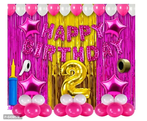 2Nd Birthday Decoration Items For Girls -63Pcs Pink and Gold Decoration - 2Nd Birthday Party Decorations, Birthday Decorations Kit