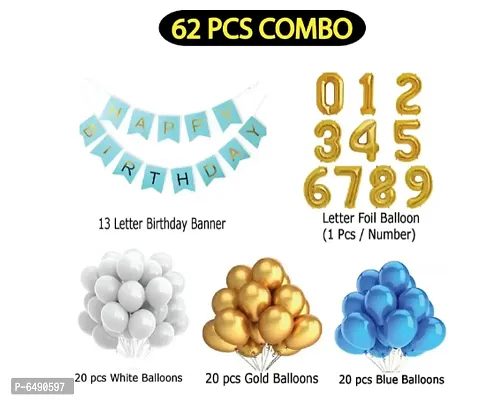 6 Year Decoration Kit For Boy And Girl Happy-Birthday 62 Pcs Combo Items 20 Golden, 20 White 20 Blue Balloons And 13 Letter Happy Birthday Banner And 6 Letter Golden Foil Balloon-thumb2