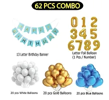 7 Year Decoration Kit For Boy And Girl Happy-Birthday 62 Pcs Combo Items 20 Golden, 20 White 20 Blue Balloons And 13 Letter Happy Birthday Banner And 7 Letter Golden Foil Balloon-thumb1