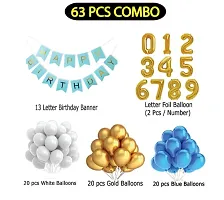 12 Year Decoration Kit For Boy And Girl Happy-Birthday 62 Pcs Combo Items 20 Golden, 20 White 20 Blue Balloons And 13 Letter Happy Birthday Banner And 12 Letter Golden Foil Balloon-thumb1