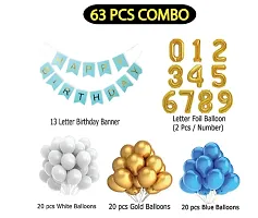 13 Year Decoration Kit For Boy And Girl Happy-Birthday 62 Pcs Combo Items 20 Golden, 20 White 20 Blue Balloons And 13 Letter Happy Birthday Banner And 13 Letter Golden Foil Balloon-thumb1