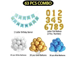 14 Year Decoration Kit For Boy And Girl Happy-Birthday 62 Pcs Combo Items 20 Golden, 20 White 20 Blue Balloons And 13 Letter Happy Birthday Banner And 14 Letter Golden Foil Balloon-thumb1