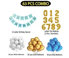 16 Year Decoration Kit For Boy And Girl Happy-Birthday 62 Pcs Combo Items 20 Golden, 20 White 20 Blue Balloons And 13 Letter Happy Birthday Banner And 16 Letter Golden Foil Balloon-thumb1