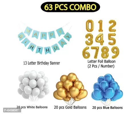 16 Year Decoration Kit For Boy And Girl Happy-Birthday 62 Pcs Combo Items 20 Golden, 20 White 20 Blue Balloons And 13 Letter Happy Birthday Banner And 16 Letter Golden Foil Balloon-thumb2